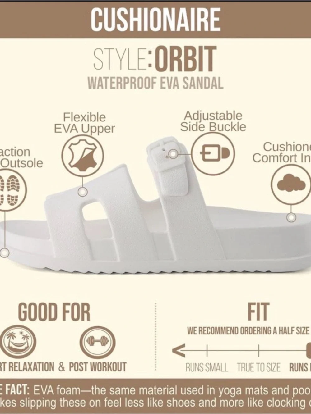 Cushionaire Orbit Waterproof EVA Women sandals - Size 9/9.5